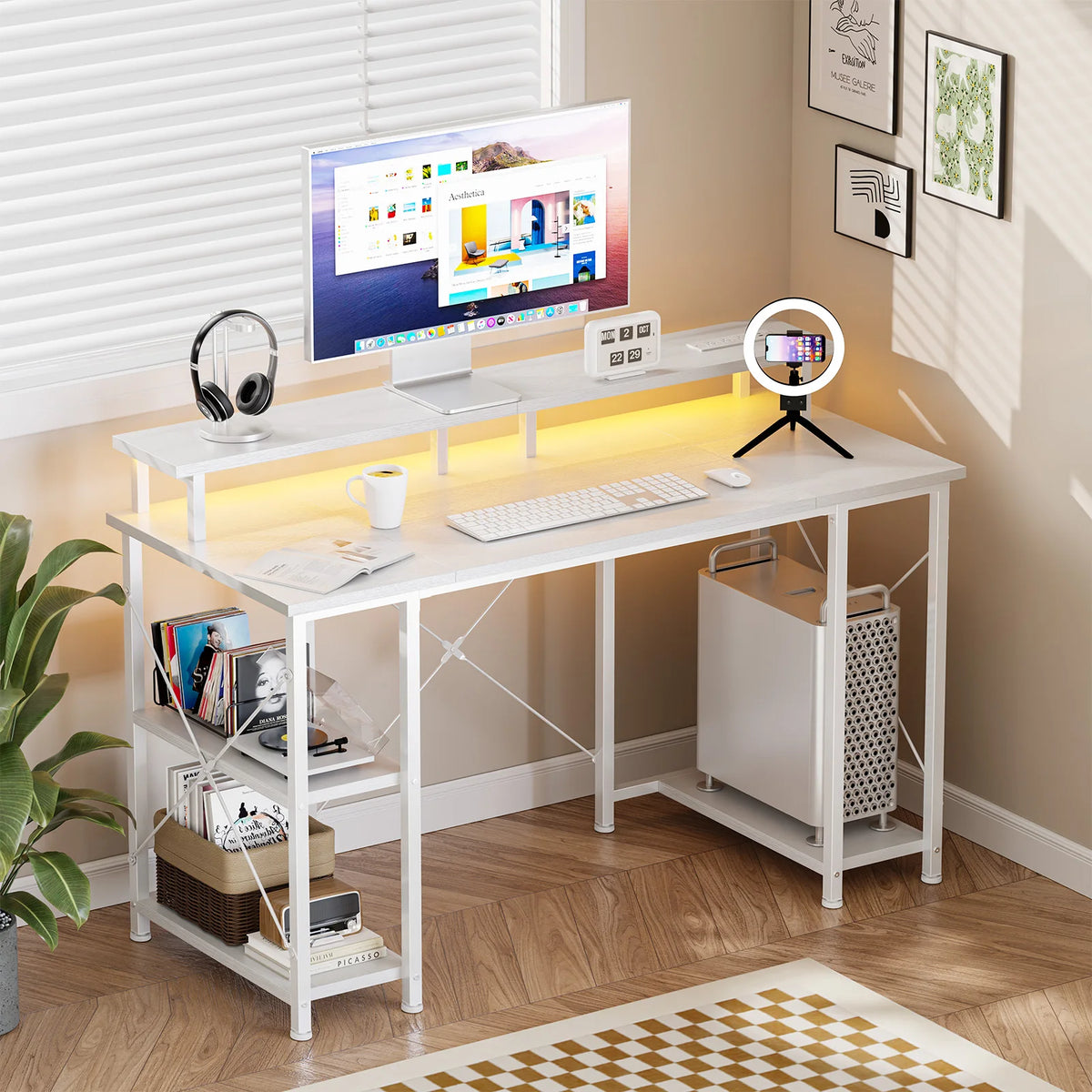 JHK 48 Inch Computer Desk with with Shelves Storage Drawers Office Woo ...